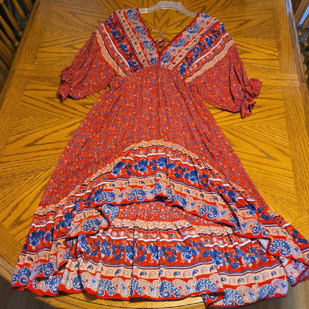Umgee Red and Blue High Low Dress